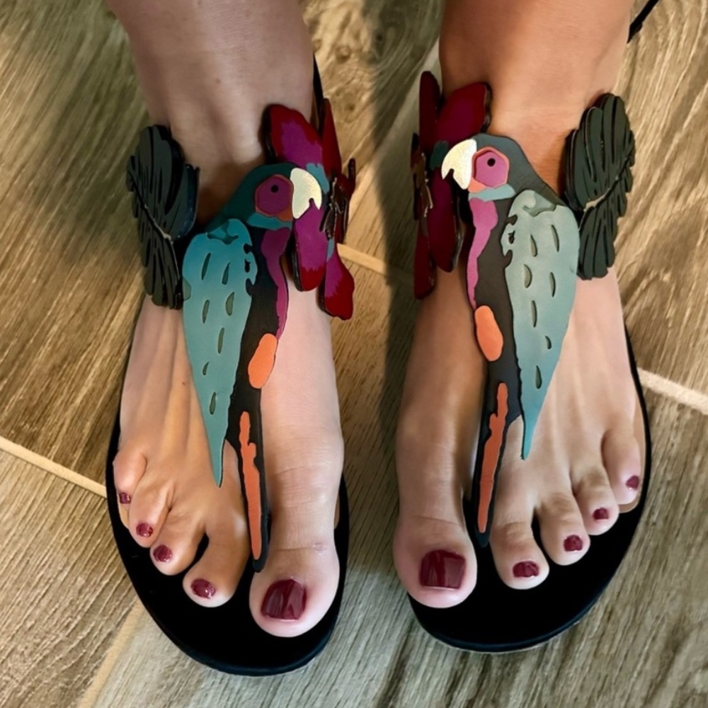 Valentino Garavani Black and Red Sandals with a bird, flower and leaf design EUC - Picture 2 of 13